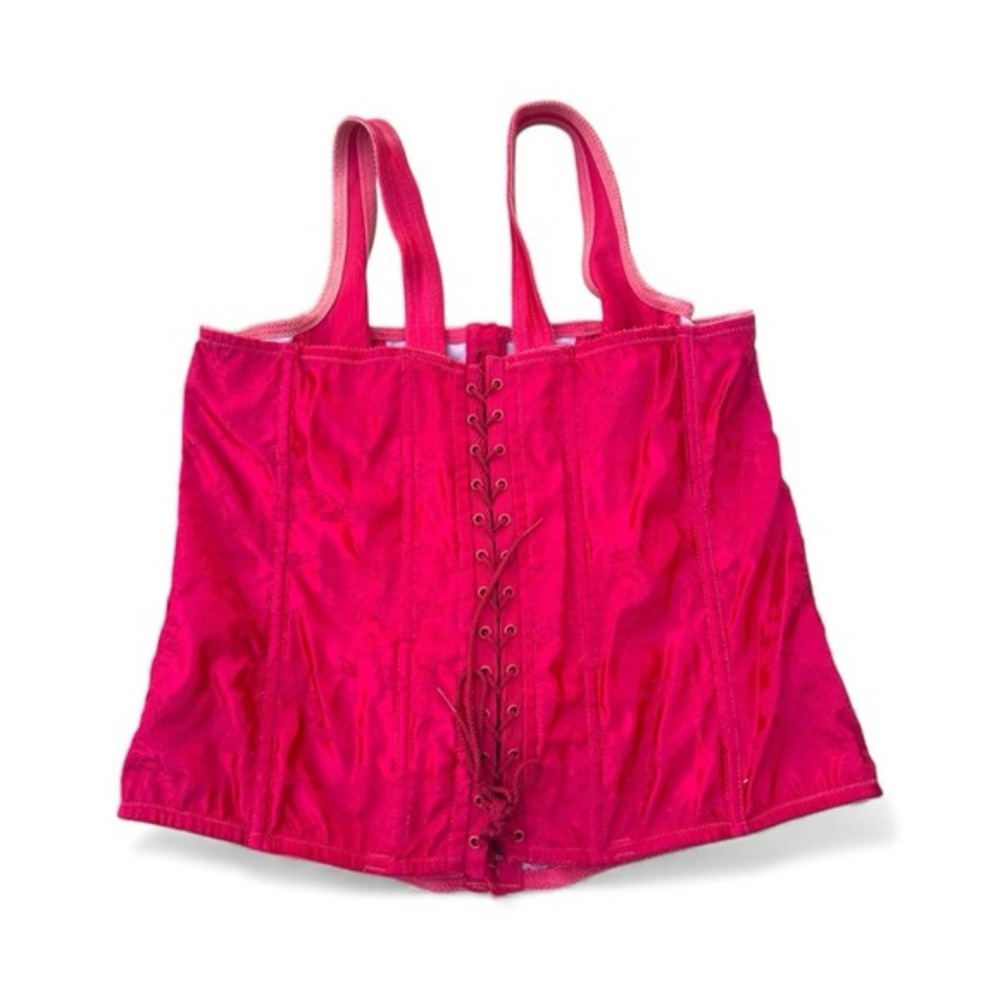 Vintage 90s Empire Intimates Red Lace Up Satin Corset w/ Boning Size 42 USA Made